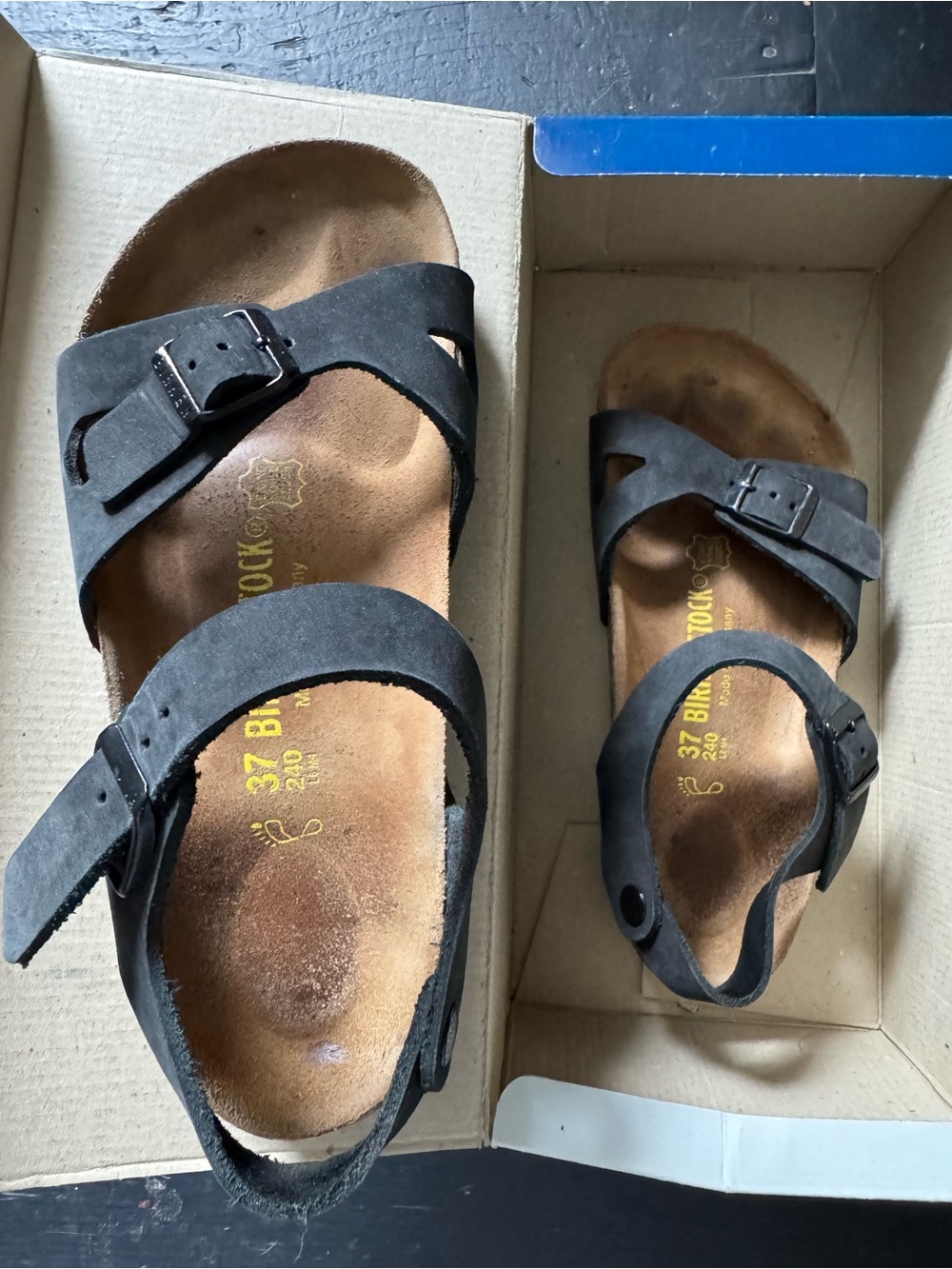 Birkenstock Rio Nubuck Black sandals. Ladies 6, men’s 4 (regular width size 37)